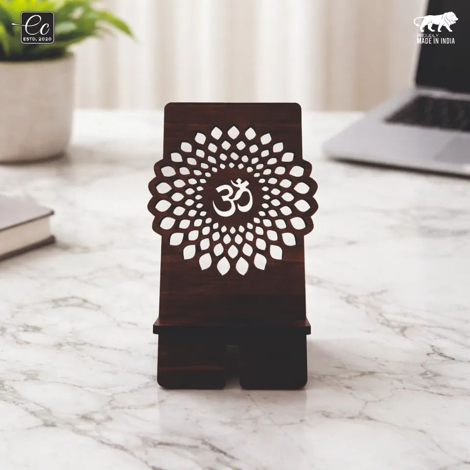 Premium MDF Wooden Mobile Stand with Om Mandala Design